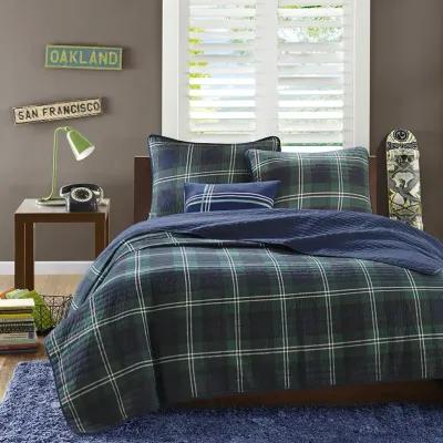 Mi Zone Brody Blue Reversible Quilt Set with Throw Pillow