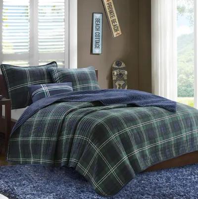 Mi Zone Brody Blue Reversible Quilt Set with Throw Pillow