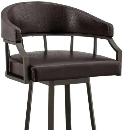 Valerie 26" Swivel Brown Faux Leather and Java Brown Metal Bar Stool