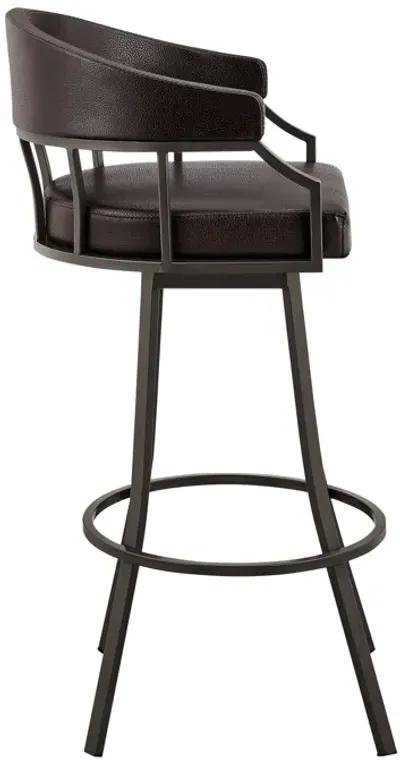 Valerie 26" Swivel Brown Faux Leather and Java Brown Metal Bar Stool