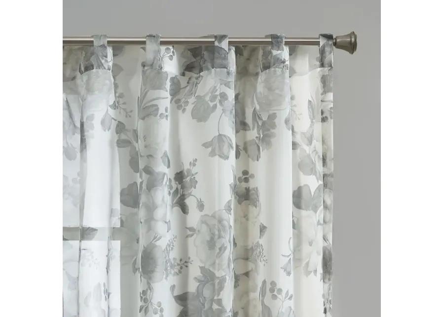 Madison Park Simone White Printed Floral Rod Pocket and Back Tab Voile Sheer Curtain