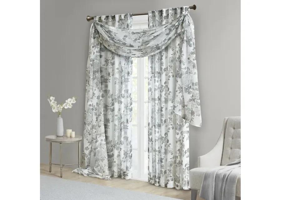 Madison Park Simone White Printed Floral Rod Pocket and Back Tab Voile Sheer Curtain