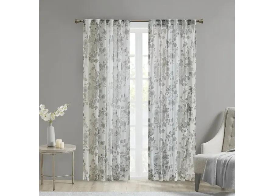 Madison Park Simone White Printed Floral Rod Pocket and Back Tab Voile Sheer Curtain