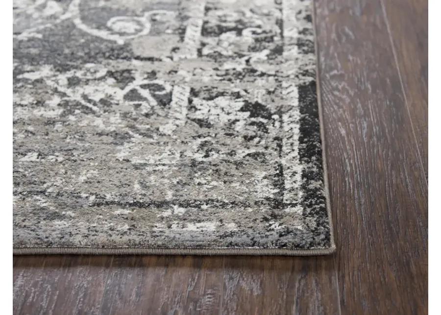 Panache Taupe/Gray Central Medallion Scroll work Distress  Polypropylene 5'3" x 7'6" Rectangle Rug