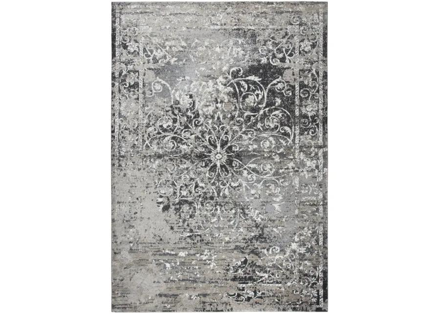 Panache Taupe/Gray Central Medallion Scroll work Distress  Polypropylene 5'3" x 7'6" Rectangle Rug