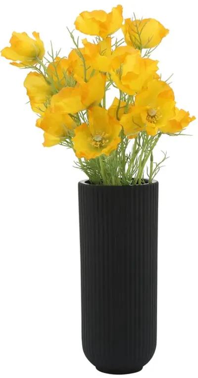 Ceramic, 11"h Ridged Vase, Black