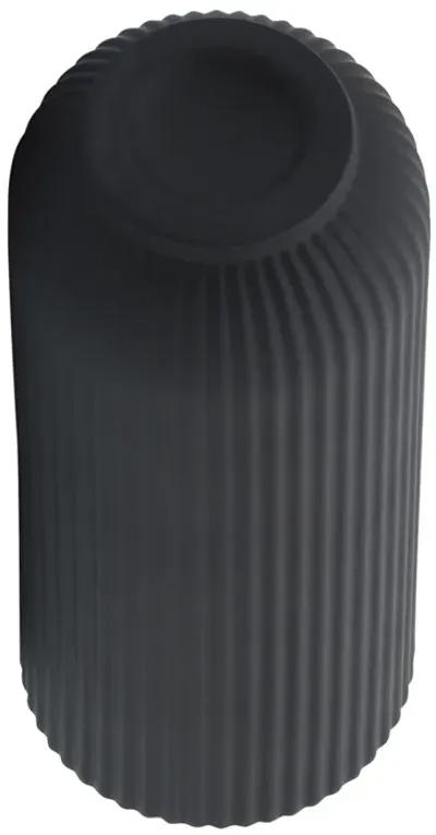 Ceramic, 11"h Ridged Vase, Black