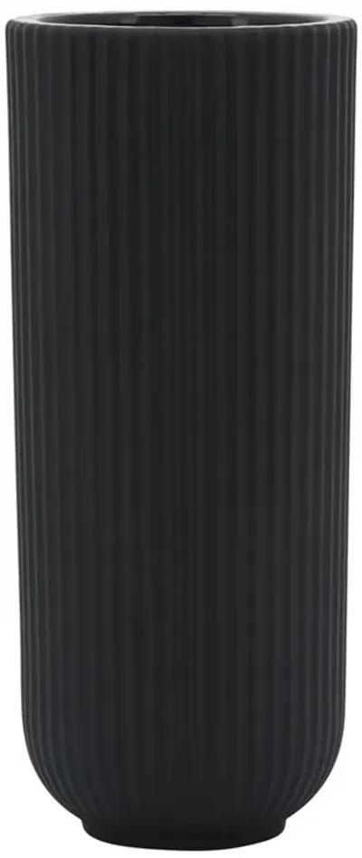 Ceramic, 11"h Ridged Vase, Black