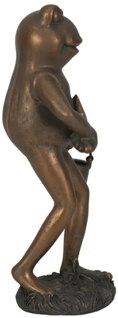 11" Gardening Frog, Bronze