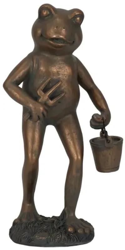 11" Gardening Frog, Bronze