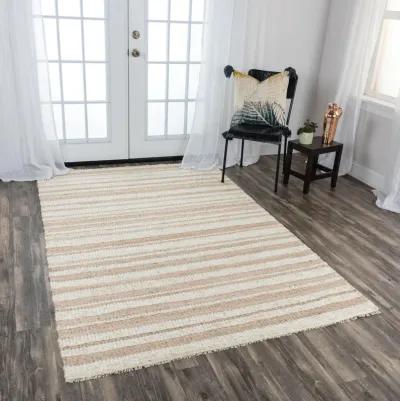 Capri Ivory/Beige Stripe Polyester/Wool Blend 7'6" x 9'6" Rectangle Rug