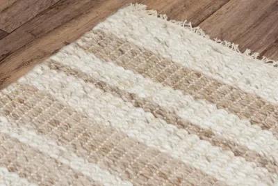 Capri Ivory/Beige Stripe Polyester/Wool Blend 7'6" x 9'6" Rectangle Rug