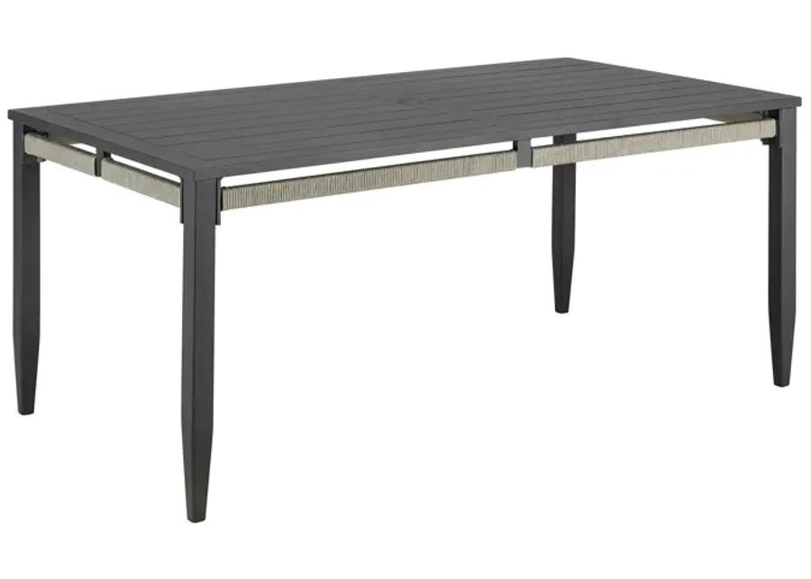 Zella Rectangular Dining Table in Aluminum with Charcoal Finish and Light Gray Rope