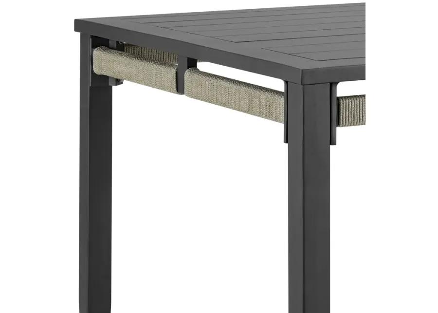 Zella Rectangular Dining Table in Aluminum with Charcoal Finish and Light Gray Rope