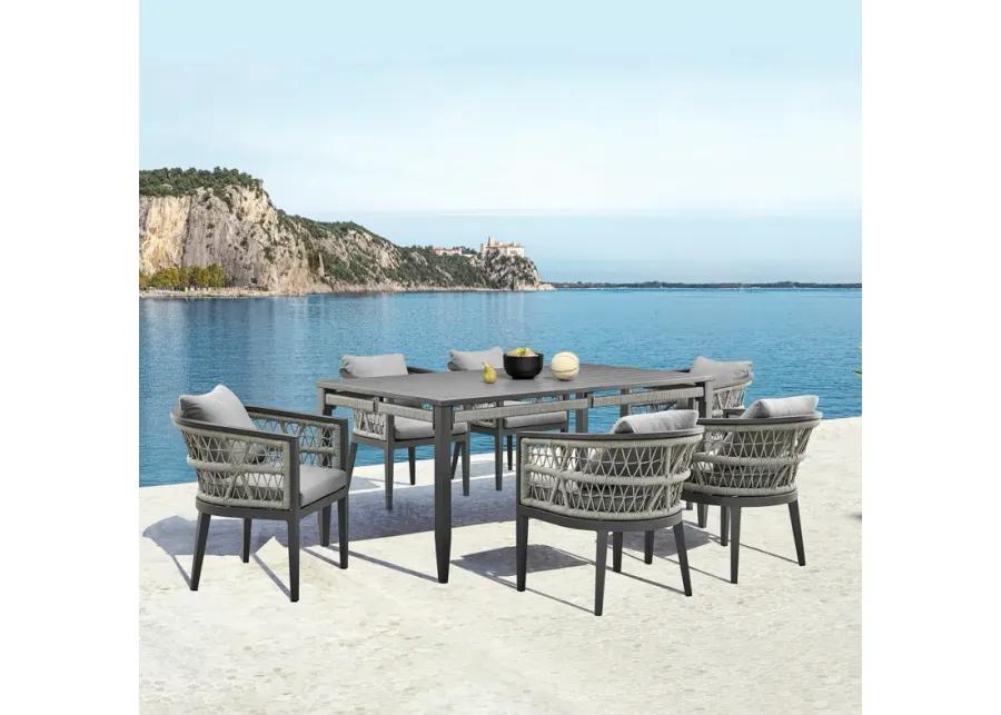 Zella Rectangular Dining Table in Aluminum with Charcoal Finish and Light Gray Rope