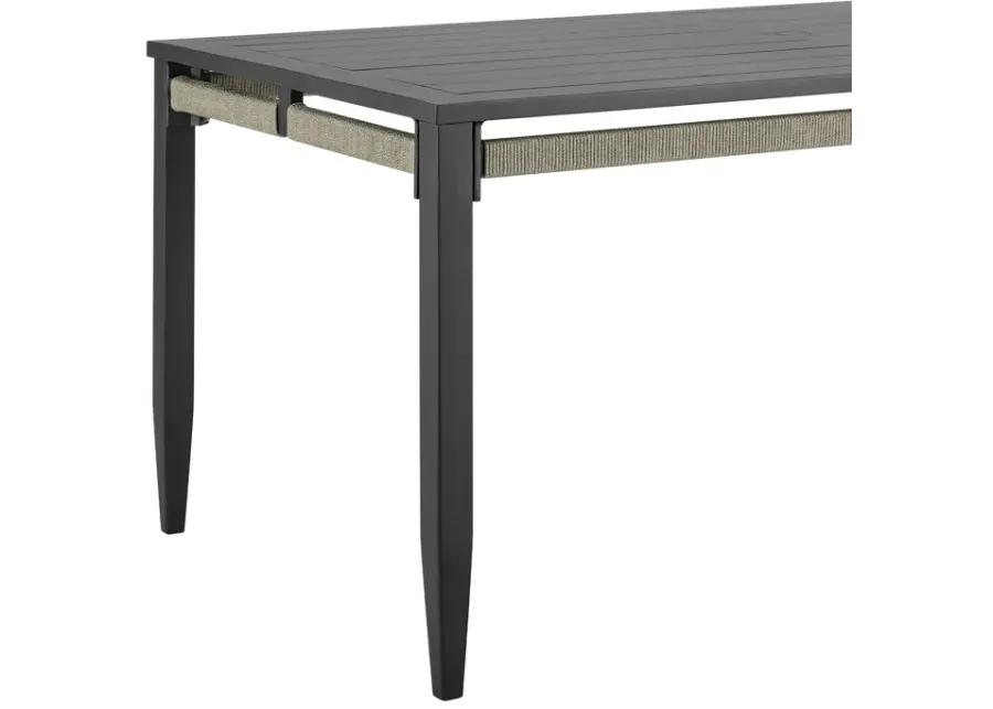 Zella Rectangular Dining Table in Aluminum with Charcoal Finish and Light Gray Rope