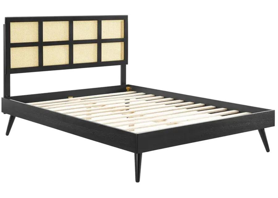 Sidney Cane and Wood Queen Platform Bed With Splayed Legs