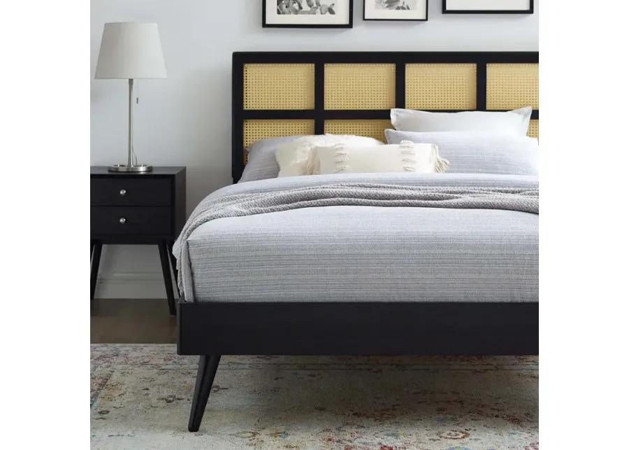 Sidney Cane and Wood Queen Platform Bed With Splayed Legs