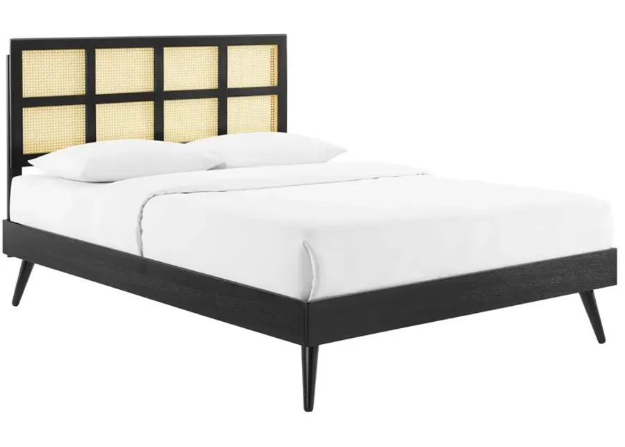 Sidney Cane and Wood Queen Platform Bed With Splayed Legs