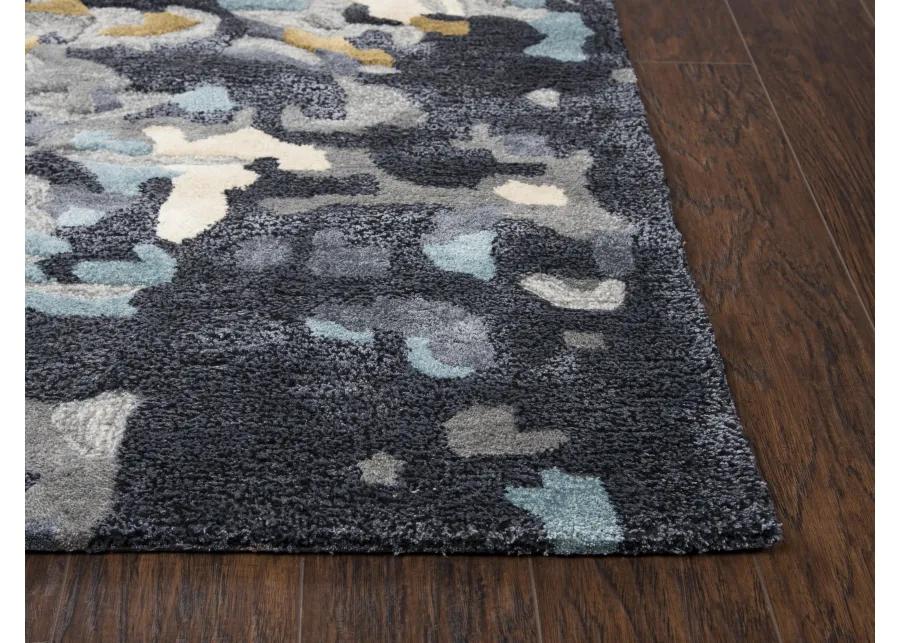 Mod Gray/Beige Abstract Wool/Tencel 5' x 8' Rectangle Rug