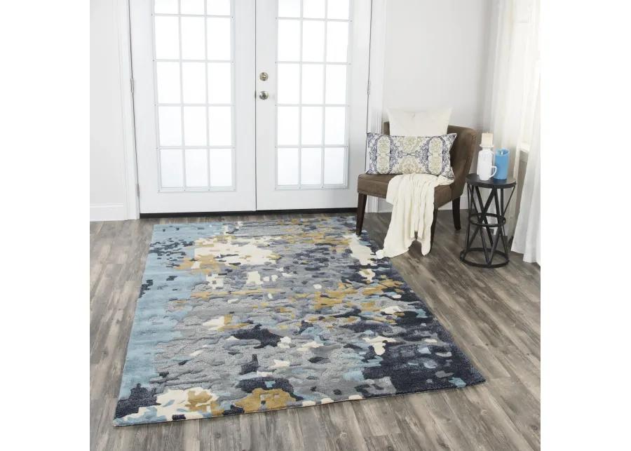 Mod Gray/Beige Abstract Wool/Tencel 5' x 8' Rectangle Rug