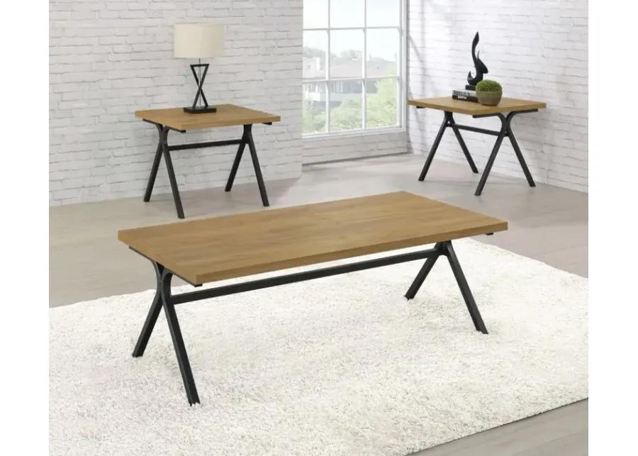 Aghamore 3-Piece Trestle Occasional Table Set Golden Oak And Gunmetal