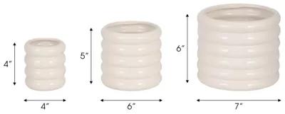 S/3 4/6/7" Stacked Rings Planters, White