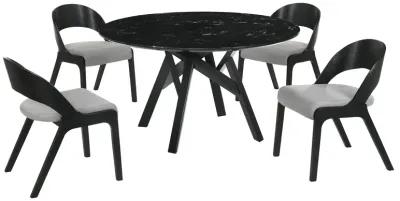 Venus and Polly 5 Piece Black Marble Round Dining Set