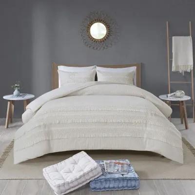 Madison Park Amaya Ivory 3 Piece Cotton Seersucker Comforter Set