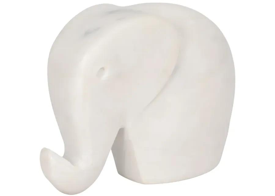 6" Trunk Up Marble Elephant, White