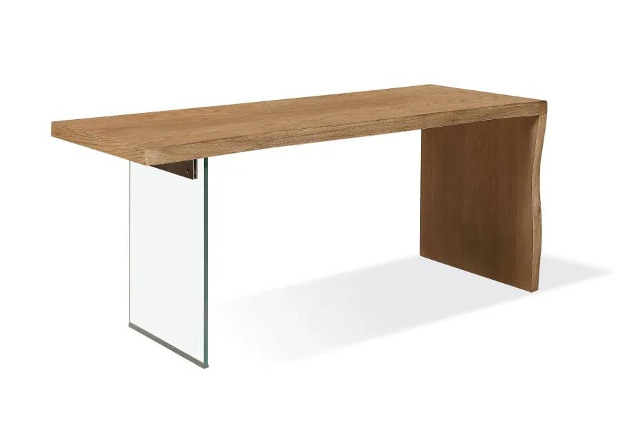 One Live-Edge White Oak and Glass Console Table in Bisque