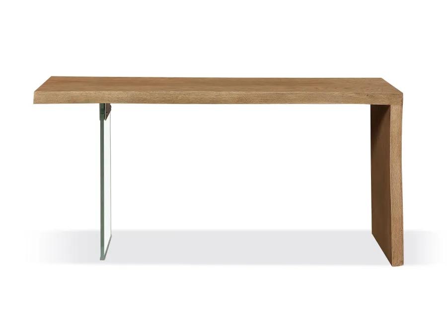 One Live-Edge White Oak and Glass Console Table in Bisque