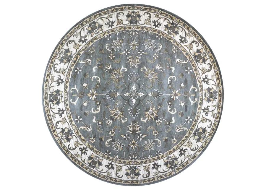 Valintino Gray border Wool 8' x 8' Round Round  Rug