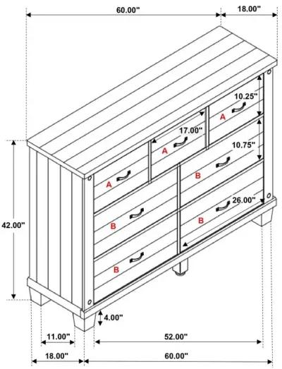 Lilith 7-drawer Dresser Distressed Grey and White