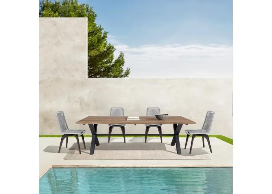 Glendora Island Outdoor Patio 5 Piece Live Edge Dining Set in Eucalyptus Wood and Silver Rope