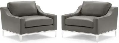 Harness Stainless Steel Base Leather Armchair Set of 2