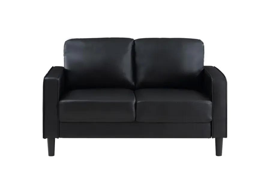 Ruth Upholstered Track Arm Faux Leather Loveseat Black