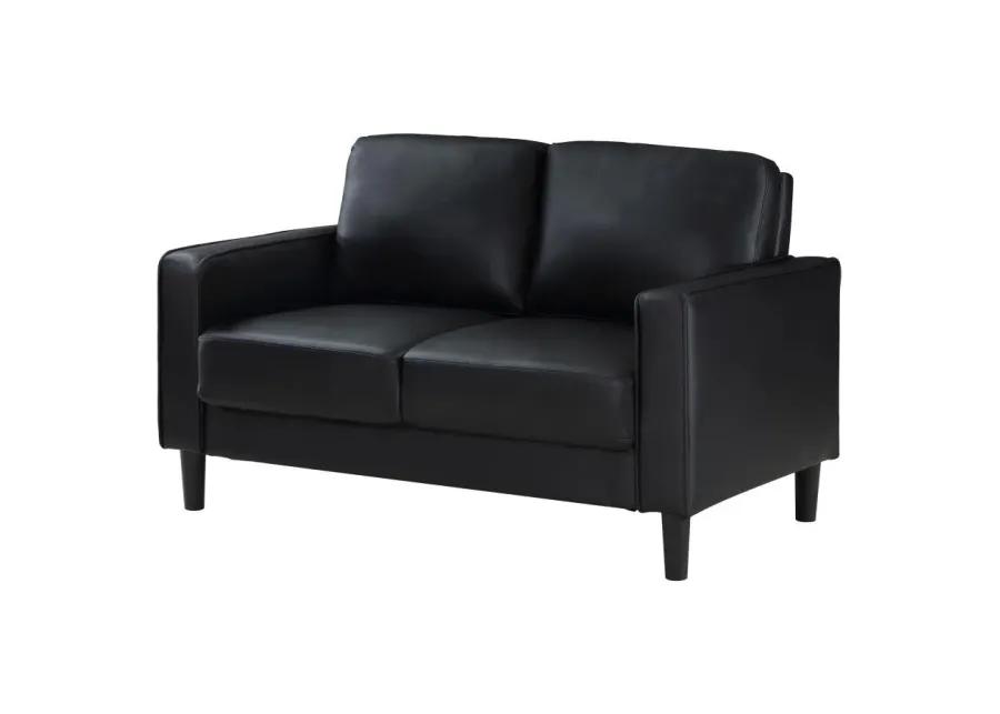 Ruth Upholstered Track Arm Faux Leather Loveseat Black