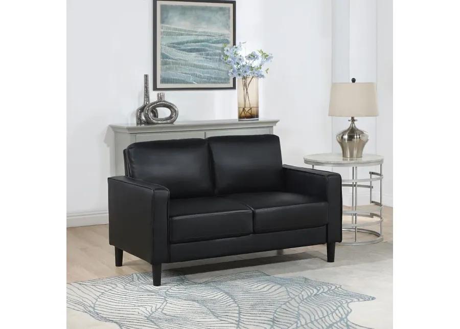 Ruth Upholstered Track Arm Faux Leather Loveseat Black