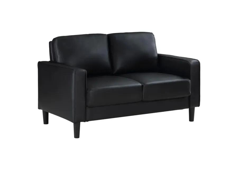 Ruth Upholstered Track Arm Faux Leather Loveseat Black