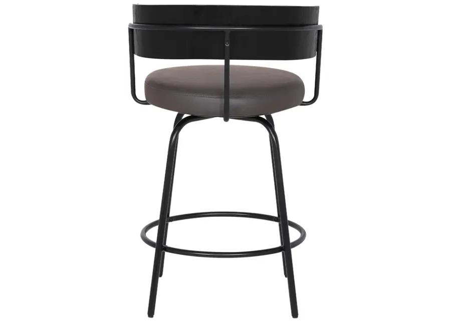 Avalon 26" Gray Faux Leather Swivel Barstool in Black Powder Coated Finish 