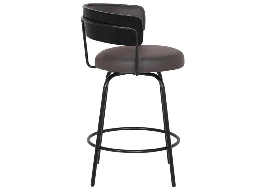 Avalon 26" Gray Faux Leather Swivel Barstool in Black Powder Coated Finish 