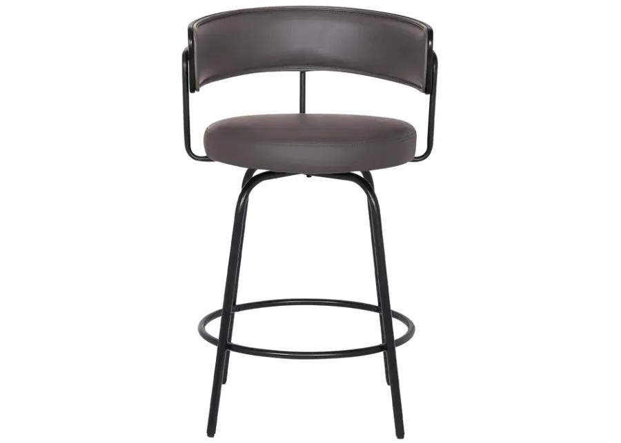 Avalon 26" Gray Faux Leather Swivel Barstool in Black Powder Coated Finish 