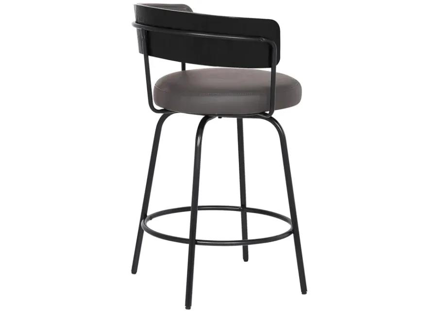 Avalon 26" Gray Faux Leather Swivel Barstool in Black Powder Coated Finish 