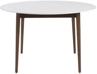 Manon Round Dining Table in Matte White with Dark Walnut Legs