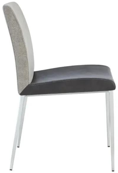 Rasmus Side Chair with Dark Gray Leatherette and Light Brown Fabric with Brushed Stainless Steel Legs - Set of 2