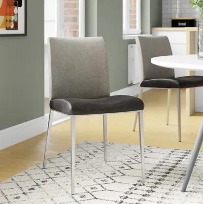 Rasmus Side Chair with Dark Gray Leatherette and Light Brown Fabric with Brushed Stainless Steel Legs - Set of 2