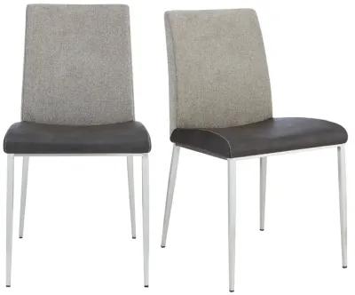 Rasmus Side Chair with Dark Gray Leatherette and Light Brown Fabric with Brushed Stainless Steel Legs - Set of 2