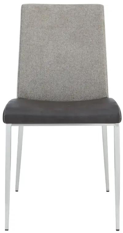 Rasmus Side Chair with Dark Gray Leatherette and Light Brown Fabric with Brushed Stainless Steel Legs - Set of 2