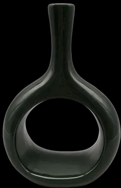 Cer, 9" Curved Open Cut Out Vase, Green